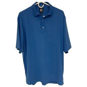FootJoy Mens Blue/Light Blue Striped Short Sleeve Performance Golf Polo SZ L